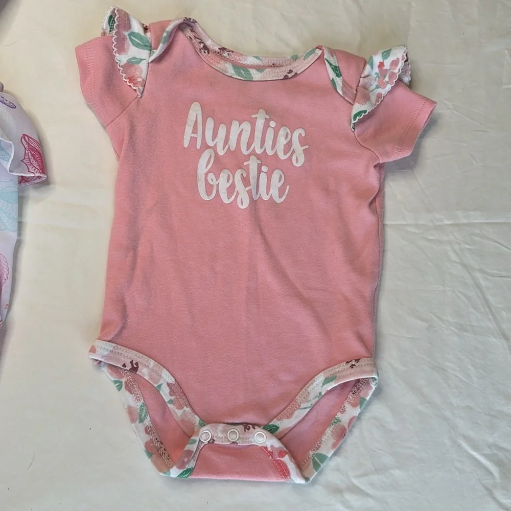 Baby Essentials Set of Three Baby Onesies size 9 months  - Pink, White, and Blue